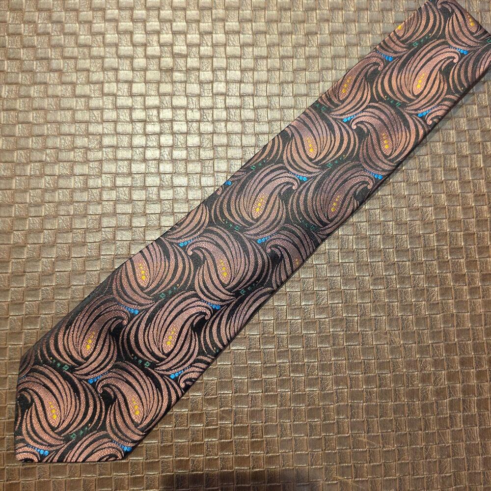 Fendi Tie Mens One Size Brown Paisley Jacquard Designer Roma Logo Pattern